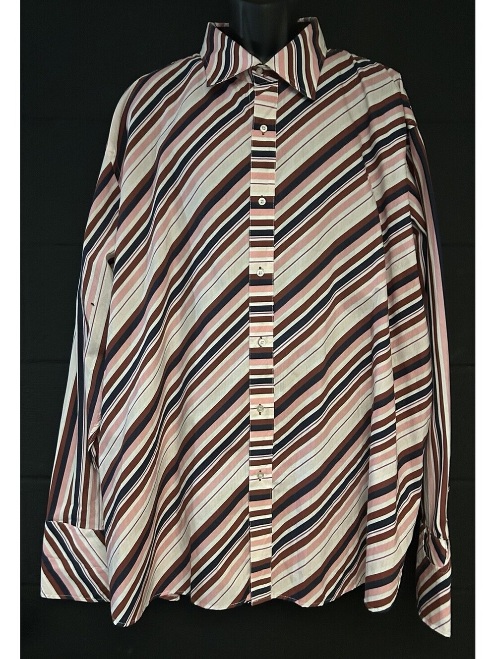 Raw Blue Double Cuffed Men's Long Sleeve Button Down Striped Shirt Size 4XL